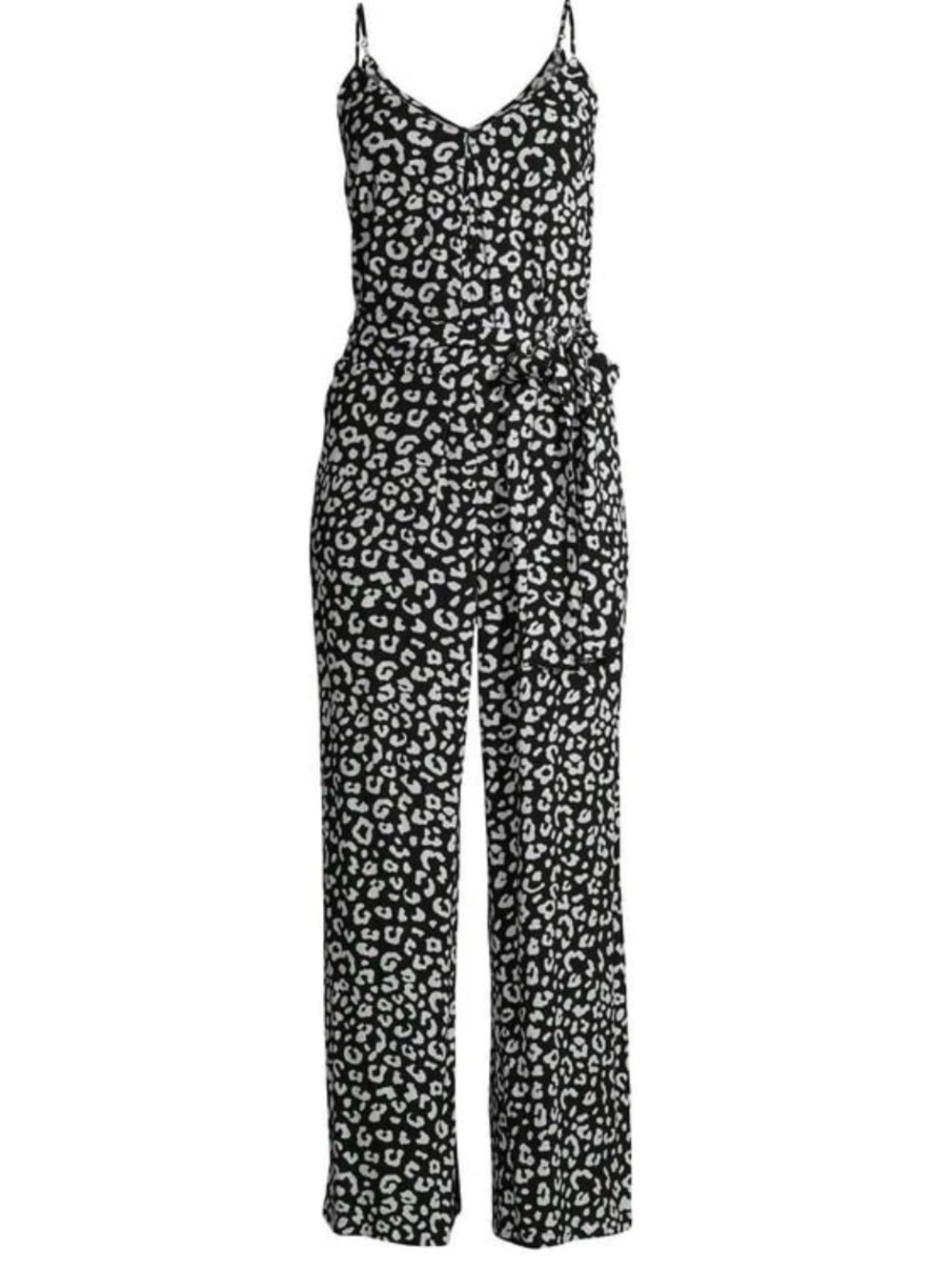 Scoop-Sleeveless Black & White Leopard Print Jumpsuit- Sz Lg